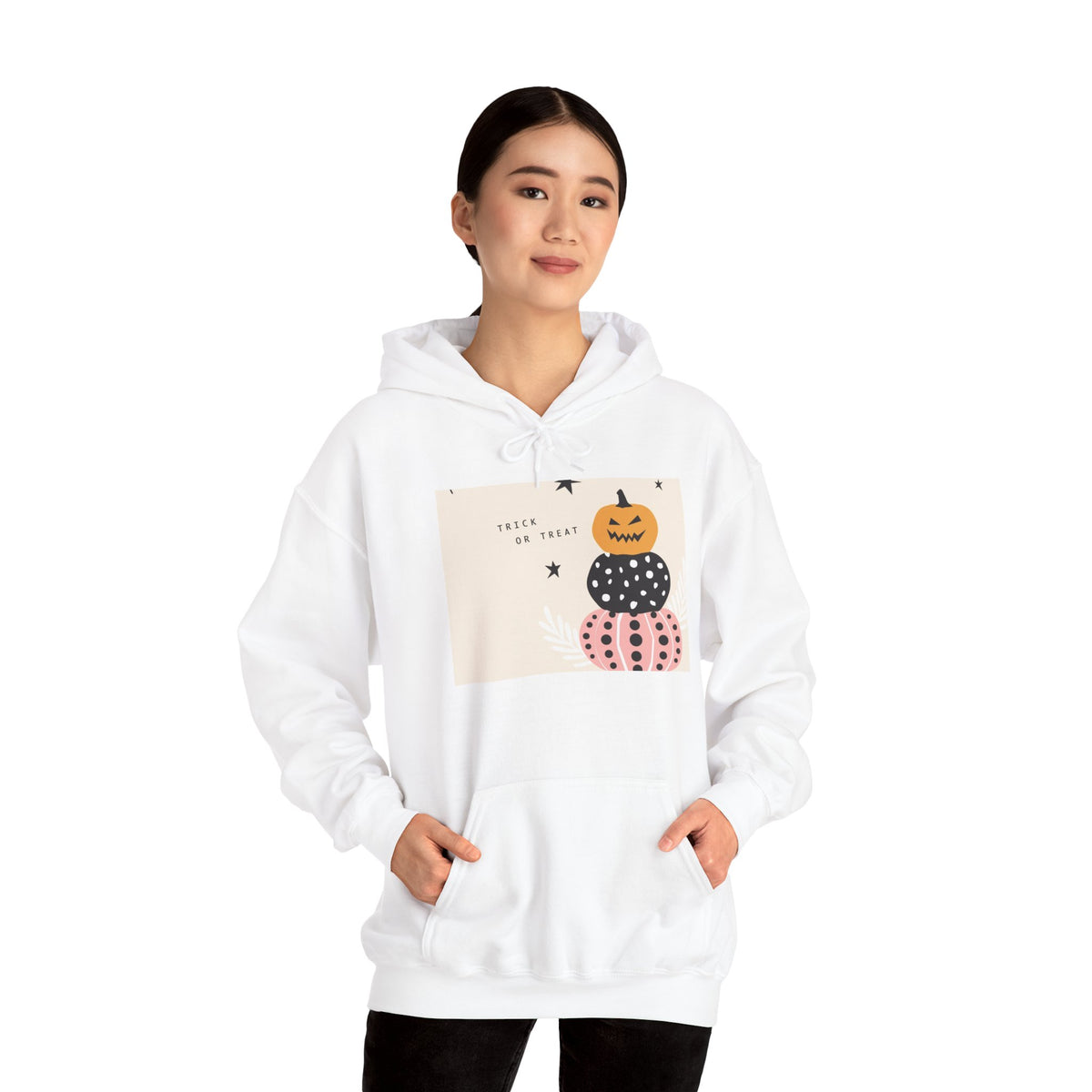 Halloween Pumpkin Stack Hoodie — Cozy Pink & Black Jack-o'-Lantern